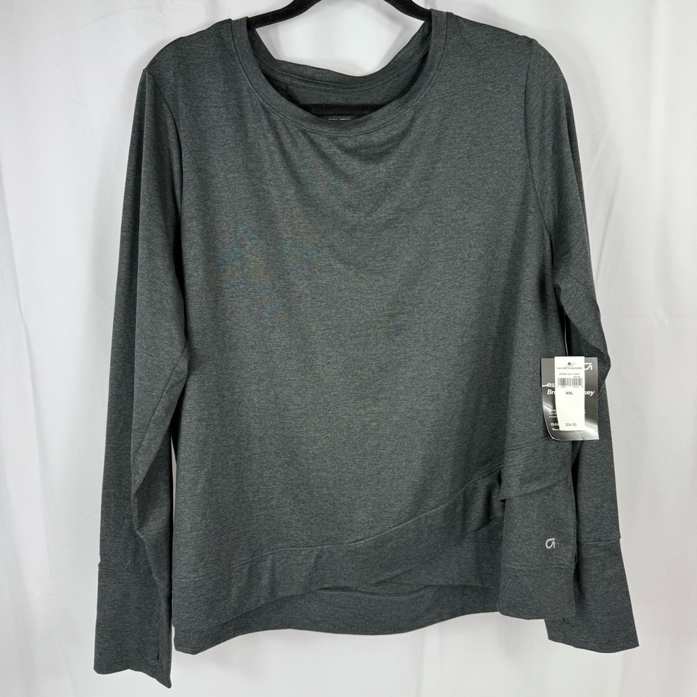 GapFit Gray Tulip Hem Long Sleeve Stretch Athletic Top w/ Thumb Holes XXL NWT